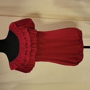 Charming Charlie Red Scoop-neck Top with Ruffles